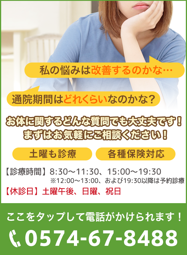 電話でのお問い合わせはこちらから 0574-67-8488