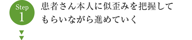 患者さん本人に似歪みを把握してもらいながら進めていく